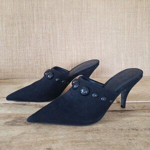 NWT Tory Burch Black Suede Georgina Stud Kitten Heel Mule Sandal Size 8.5